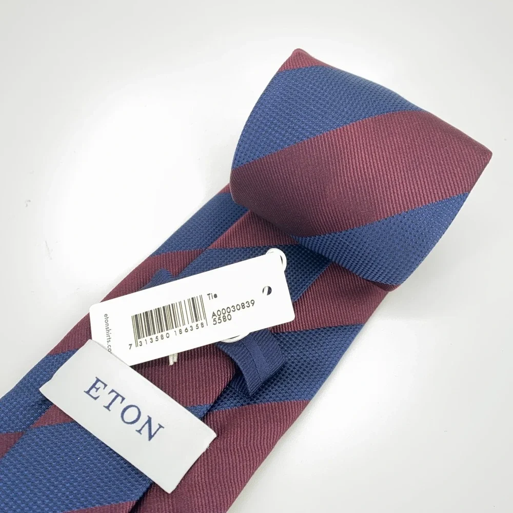 Eton Tie Men One Size Blue Maroon Silk Luxury Classic Fit Necktie Italy Made NWT